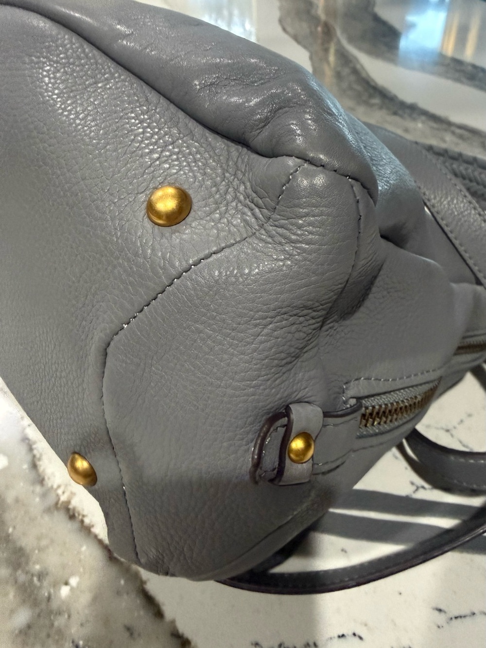 Aimee Kestenberg Gray Leather Braided Shoulder Bag with Gold Hardware - Picture 8 of 16